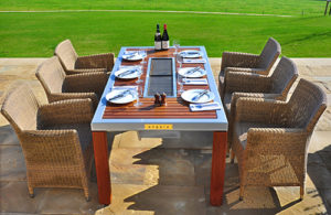 Social grilling tables by iBBQ take enetertaining in your Katahdin Cedar Log Home to a new level.