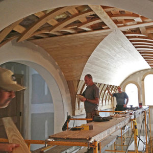 Custom groin ceilings add visual interest in Katahdin Cedar Log Homes.